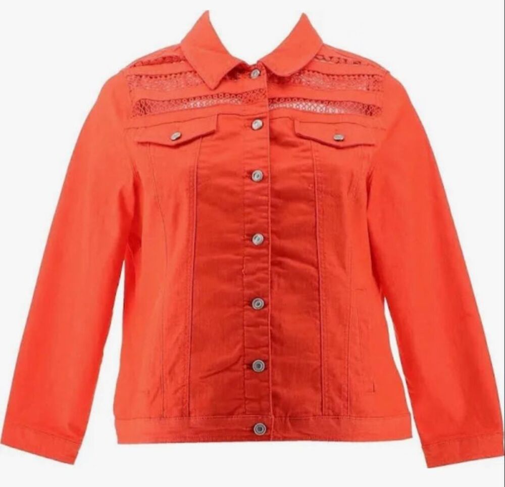 Diane Gilman DG2 Diane Gilman Stretch Crochet Trim Denim Jacket Women's XS